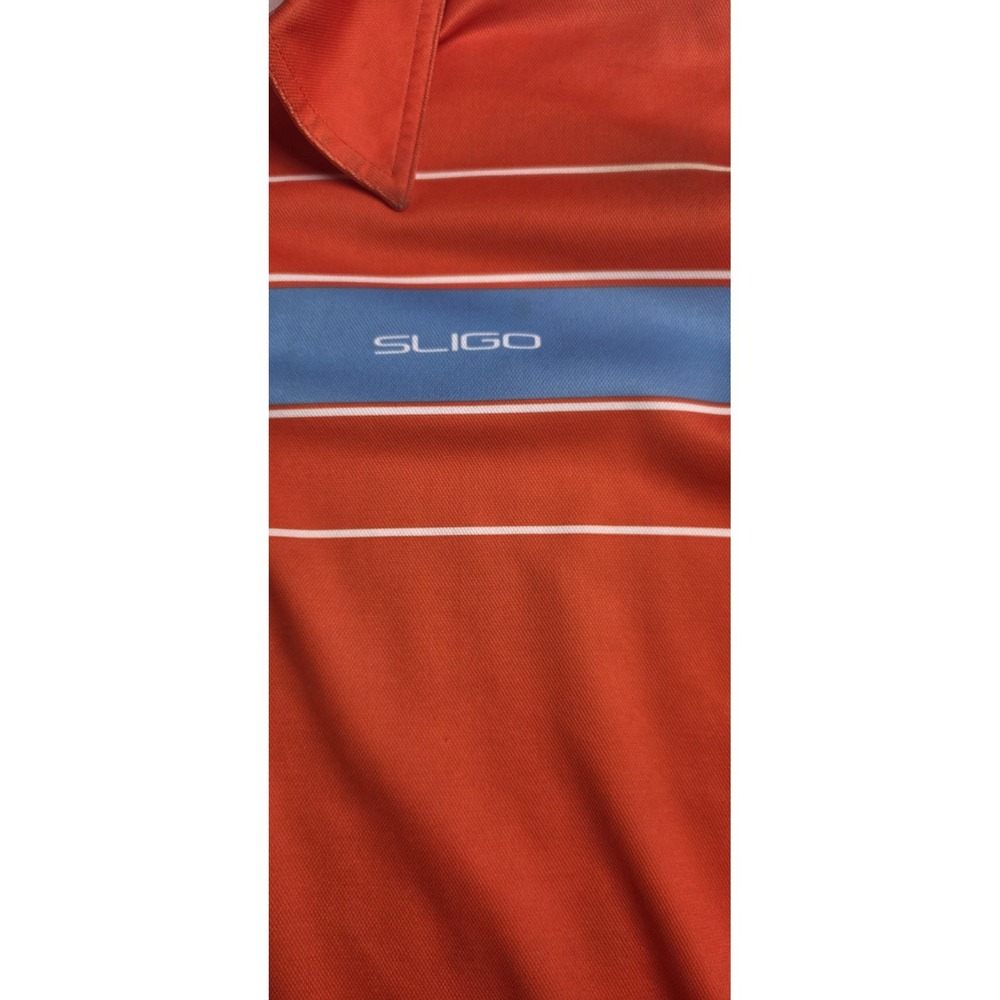 Sligo Men's Golf Polo Shirt Size M Orange Blue White Striped Performance Jersey - Picture 2 of 10